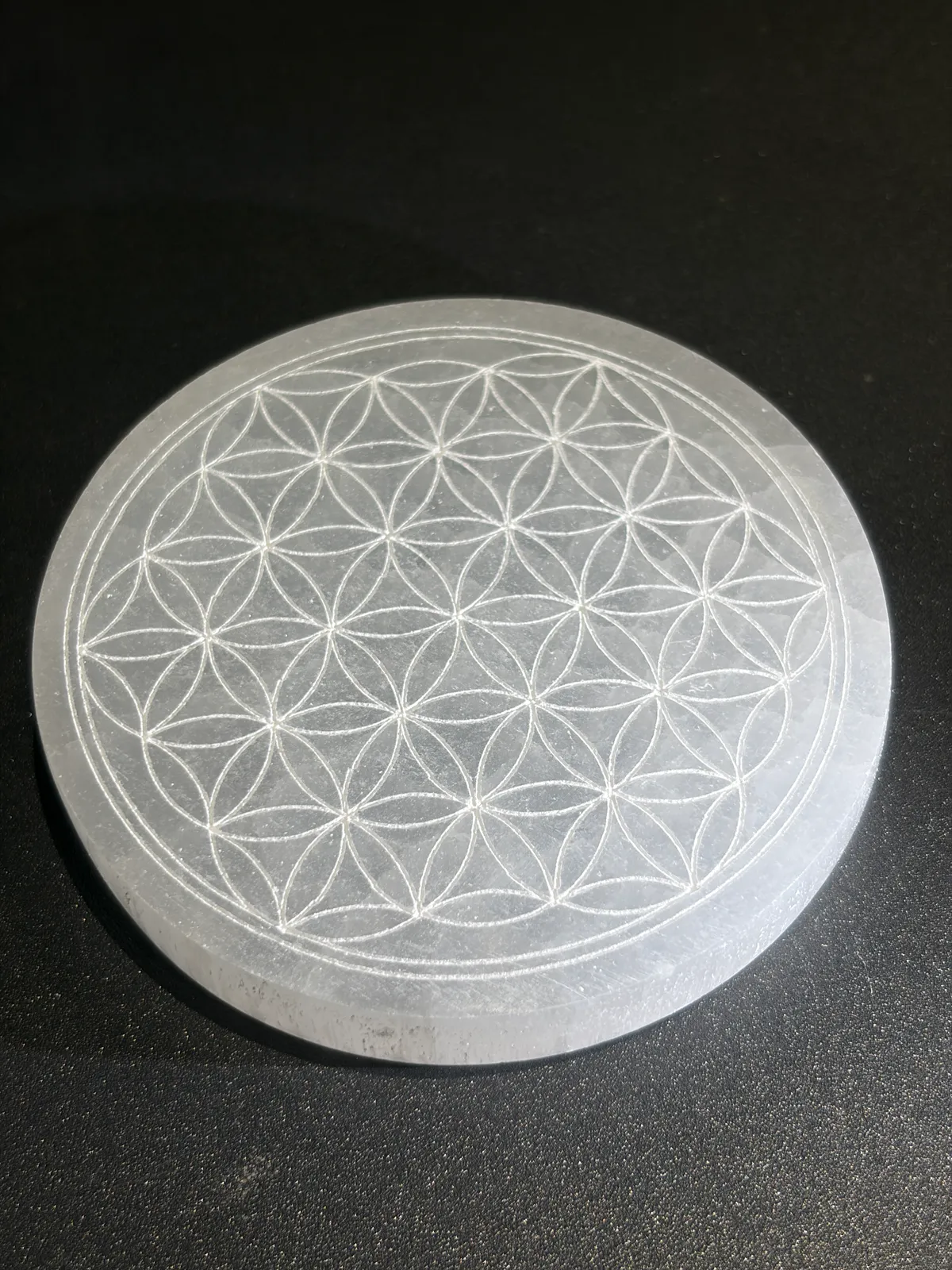 Selenite Flower of Life Sacred Geometry Plate - View 1